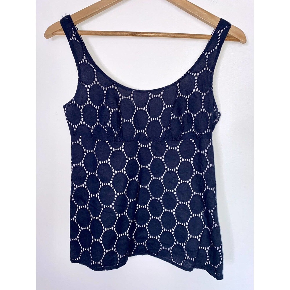 Ann Taylor Loft Cami Top Women Size 2 Eyelet Navy Blue *